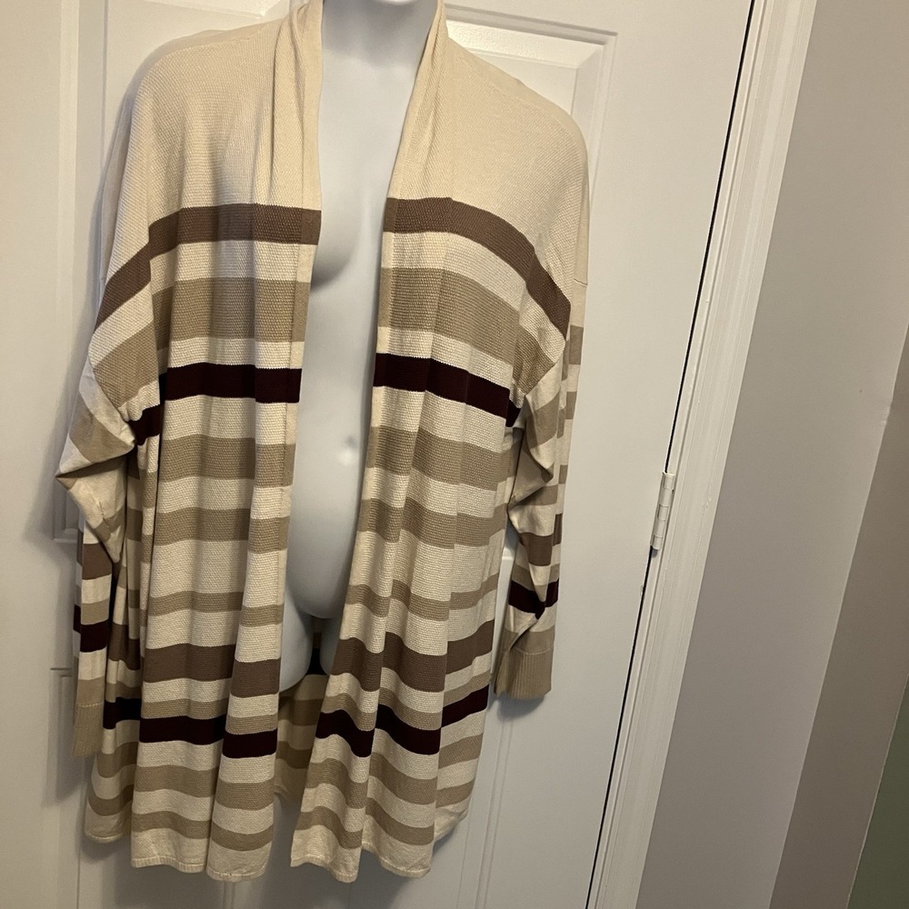 NWT Lane Bryant 26/28 Striped Knit‎ Open Front Cardigan Sweater Beige Brown